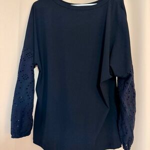 Black Long Sleeve Top – Soft with Eyelet Sleeves, Relaxed Fit